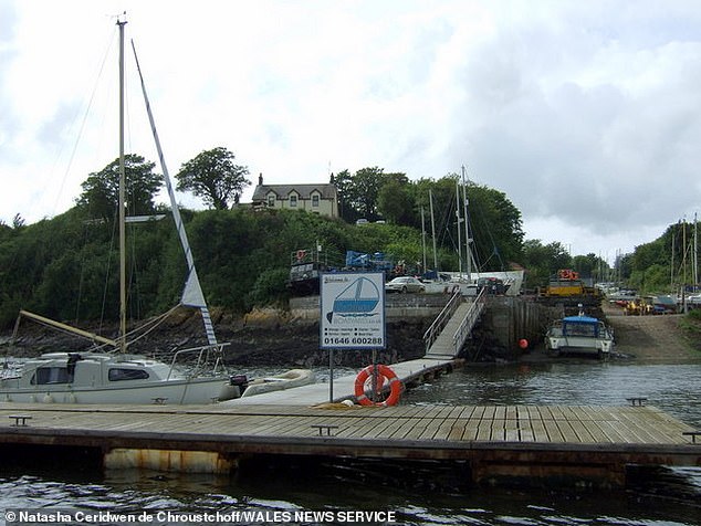 Russell was driving the single-engine speedboat, White Mischief, up the River Cleddau when its bow lifted and blocked his vision (pictured: a boat yard near the site of the crash)