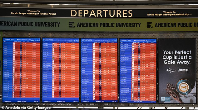 WASHINGTON DC, UNITED STATES - JANUARY 25: A powerful snowstorm brought daily life to a standstill in Washington DC, United States on January 25, 2026. The storm forced the closure of Ronald Reagan Washington National Airport until snow could be cleared from its runways. More than 14,000 flights were canceled across the United States through Monday, according to flight-tracking services, as a potentially historic winter storm severely disrupted air travel. (Photo by Celal GÃ¿Â¼neÃ¿/Anadolu via Getty Images)