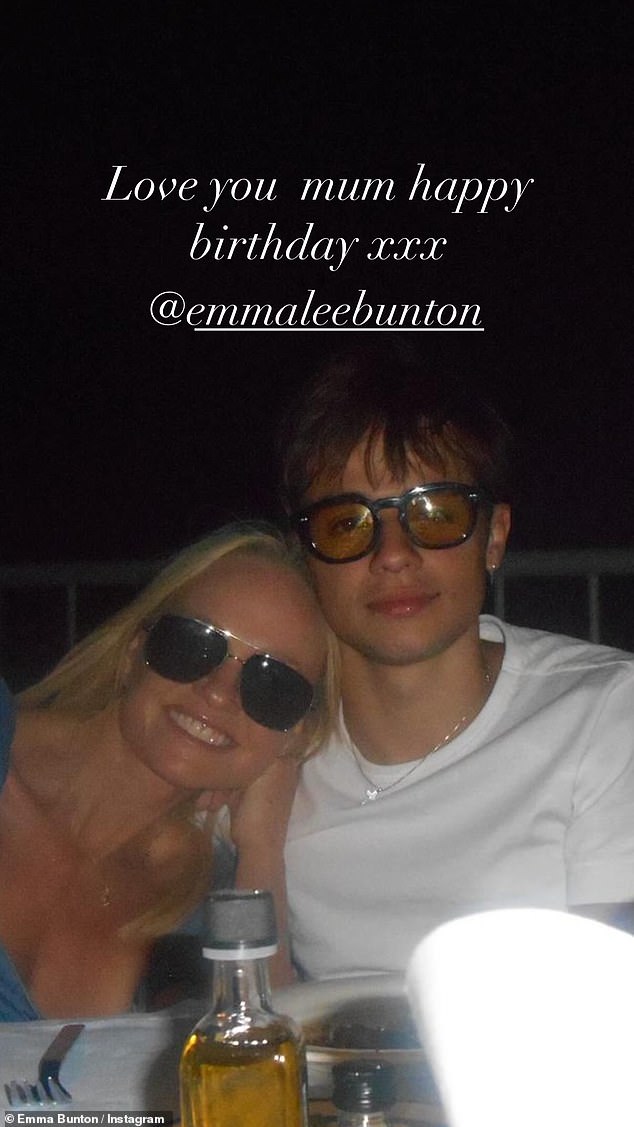 The friends and family dinner, which included Emma's husband Jade Jones, 46, their children Beau, 18, (pictured)  and Tate, 14, and her mother Pauline, was hosted in the Glasshouse