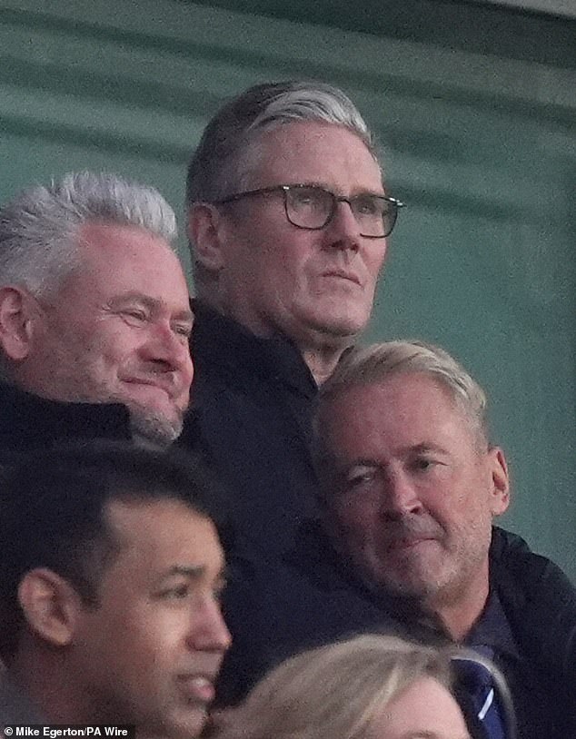 Keir Starmer watched his Arsenal team lose to Manchester United in London yesterday afternoon