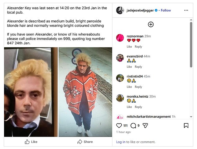 Jade took to social media to share the police appeal with her Instagram followers