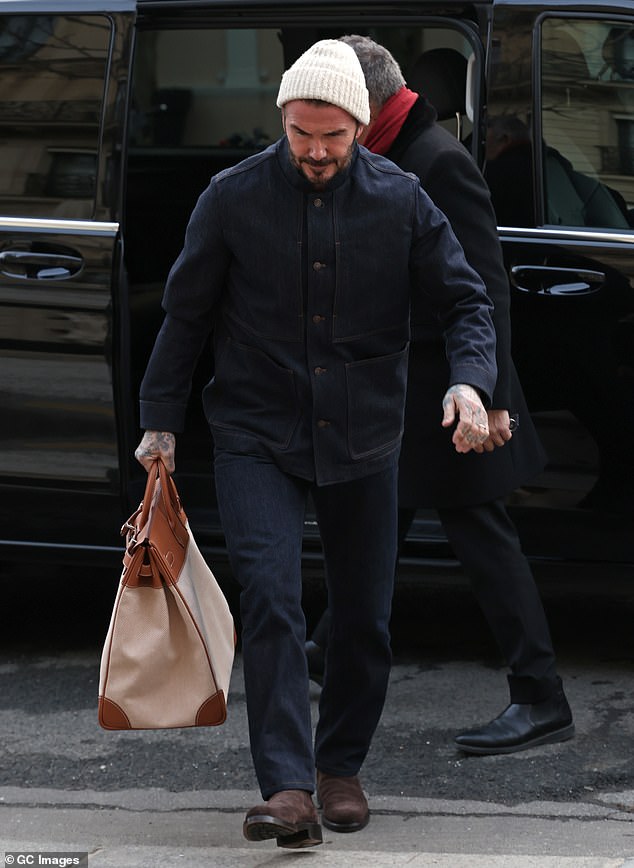 Arriving in Paris on Monday, the retired footballer was dressed casually in a denim jacket and jeans as he arrived at his five star hotel