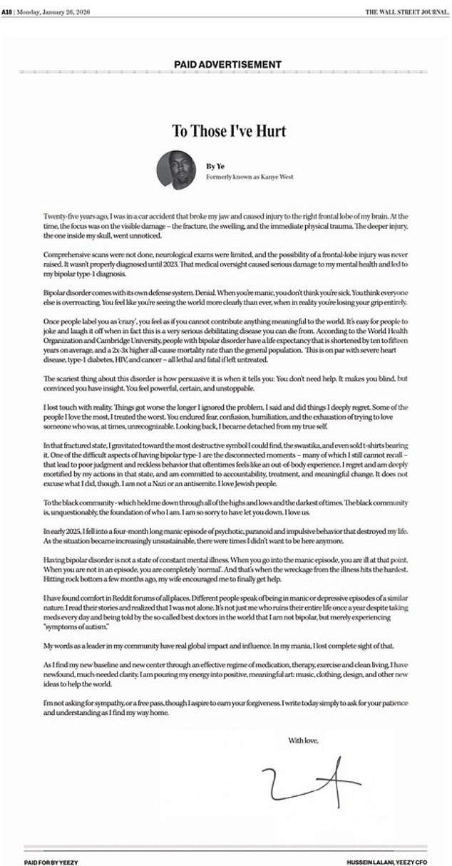 The statement was published in the January 26 print edition of the WSJ