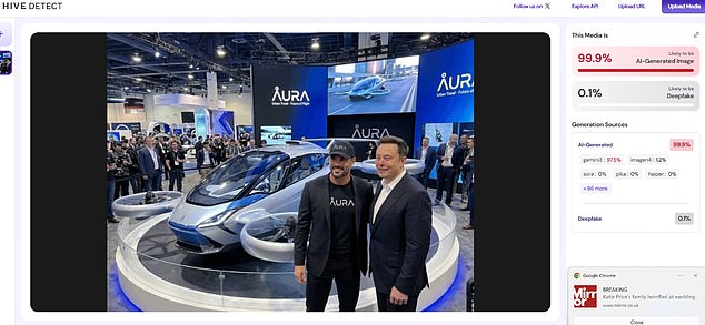 The new husband of Katie Price boasts of rubbing shoulders with Elon Musk (pictured). But the Daily Mail can reveal many of his claims seem artificial and photos are AI generated