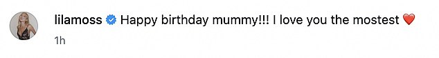 Sharing the photo on Instagram, Lila captioned the post: 'Happy birthday mummy!!! I love you the mostest ¿¿.'