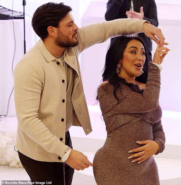 To mark the joyous occasion, Sophie stunned in a glittering, figure-hugging, off-the-shoulder gown