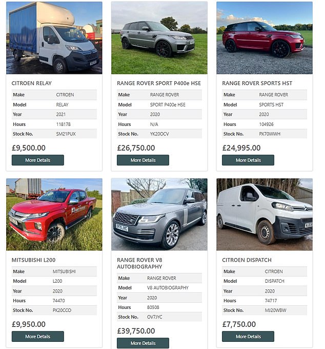 Some of the cars Bruce is selling from Stone Arrow Farm through his business, UK Plant