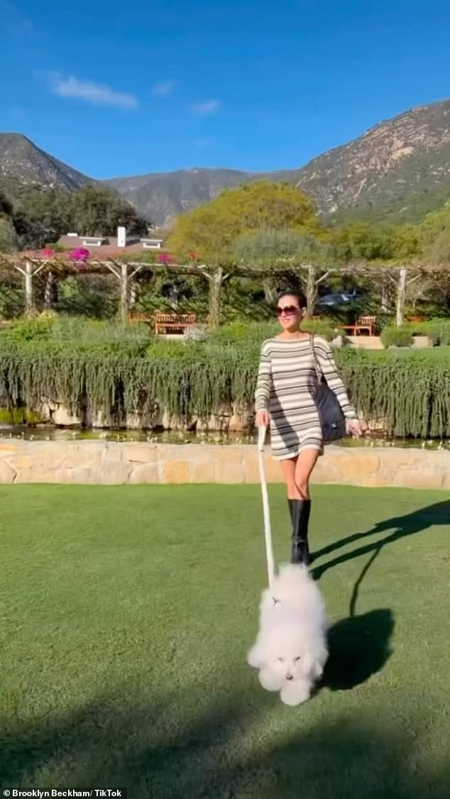 Nicola looked happy and carefree as she walked their dog