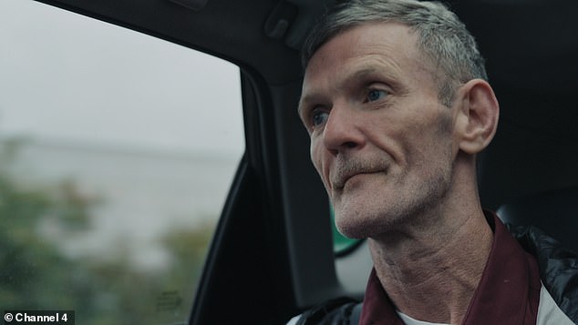 Victim Patrick is filmed for the documentary in a car on his way to the sentencing of Grimes