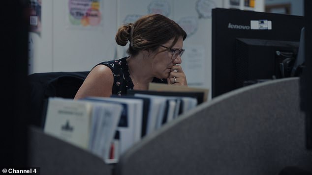 Detective Inspector Clare Gilbert reviewing a victim interview during the police investigation