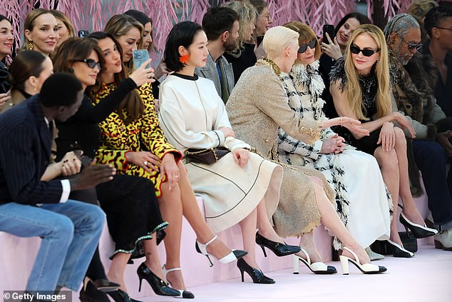L-R on the FROW: Penelope Cruz, Dua Lipa, Kim Go-eun, Tilda Swinton, Anna Wintour, Nicole Kidman and Arthur Jafa