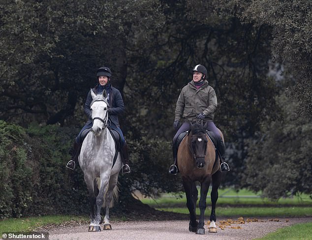 Andrew Mountbatten-Windsor riding with a groom at Windsor Castle on the 26 January 2026