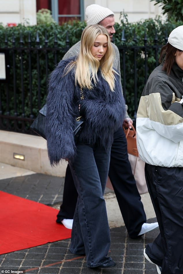 Harper wore a blue fur coat and dark jeans for the outing, while Cruz and his partner Jackie Apostel were also in attendance for the family outing