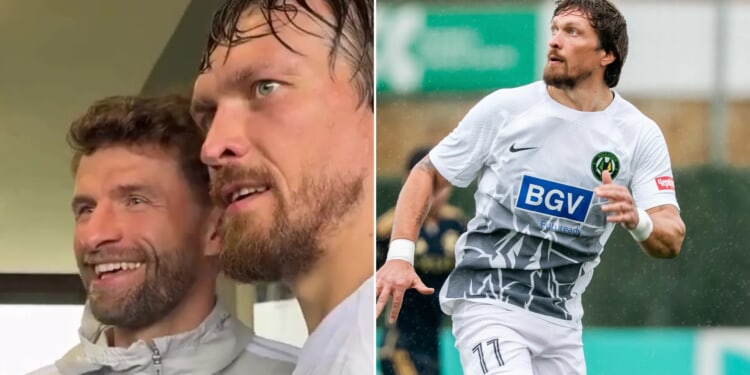 Oleksandr Usyk comes on as substitute in professional footie clash and beats World Cup winner