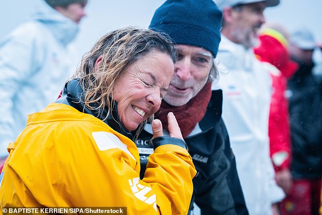 Skipper Alexia Barrier wipes away the tears after the successful voyage. The crew was the first to even attempt the feat in 26 years and completed it without any outside assistance