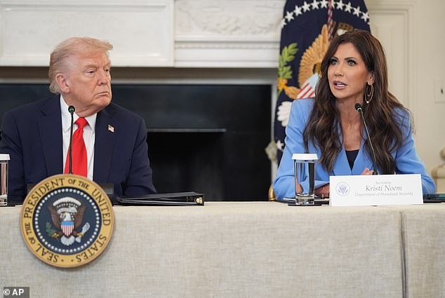 President Trump has not sided with DHS Secretary Kristi Noem, pictured right, and has apparently pulled her from internal US immigration enforcement