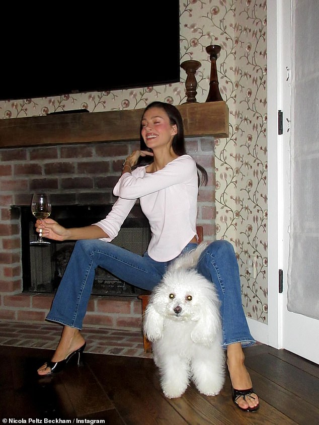 Nicola with the couple's dog Lamb as they visit the luxury San Ysidro Ranch in Montecito