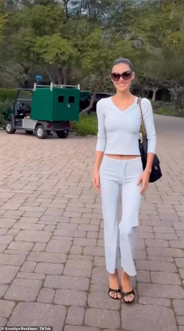 Nicola is pictured during the couple's stay at the luxury San Ysidro Ranch in Montecito