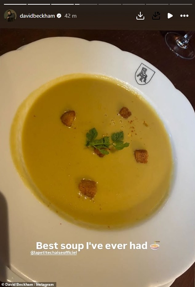 For David's lunch he also enjoyed some lamb chops, a €15 soup and a beef tenderloin with a creamy sauce for €45 as he praised the food while sharing snaps on his Instagram Story
