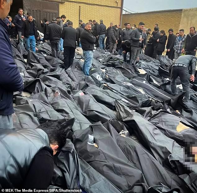 Families and residents gather at the Kahrizak Coroner's Office confronting rows of body bags as they search for relatives killed during the regime's violent crackdown on protests