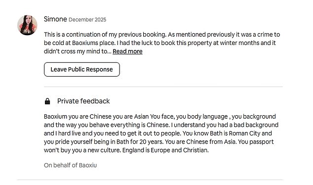 She also told the Bath resident of 30 years that her 'passport won't buy a new culture. England is Europe and Christian'