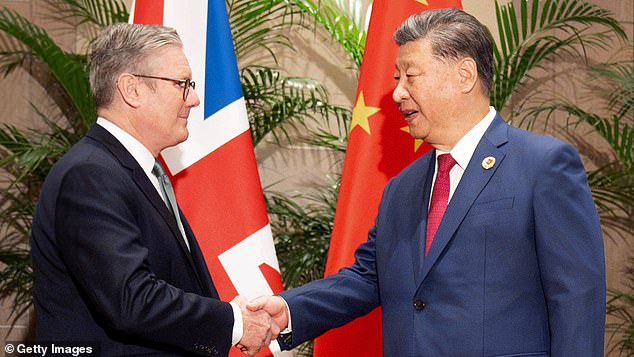 Handshake: Sir Keir first met Xi Jinping at the G20 summit in Rio de Janeiro in November 2024