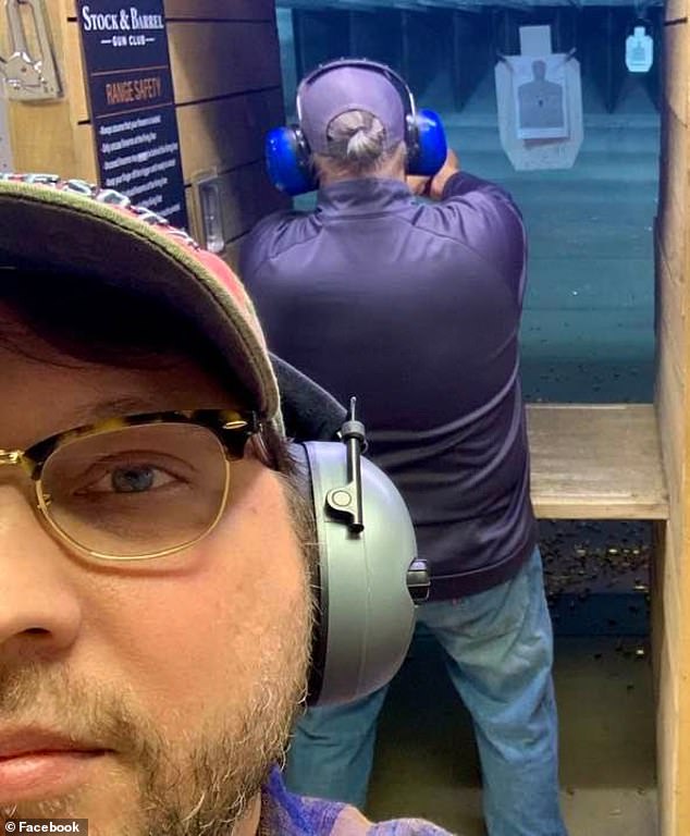 Kazmierczak (left) went to a shooting range with friends in December 2021. His daughter Drew (not pictured) protested gun violence in high school