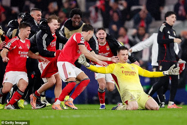 Benfica's goalkeeper Anatoliy Trubin scored a 98th-minute header to seal a place in the play-offs and knock out Marseille