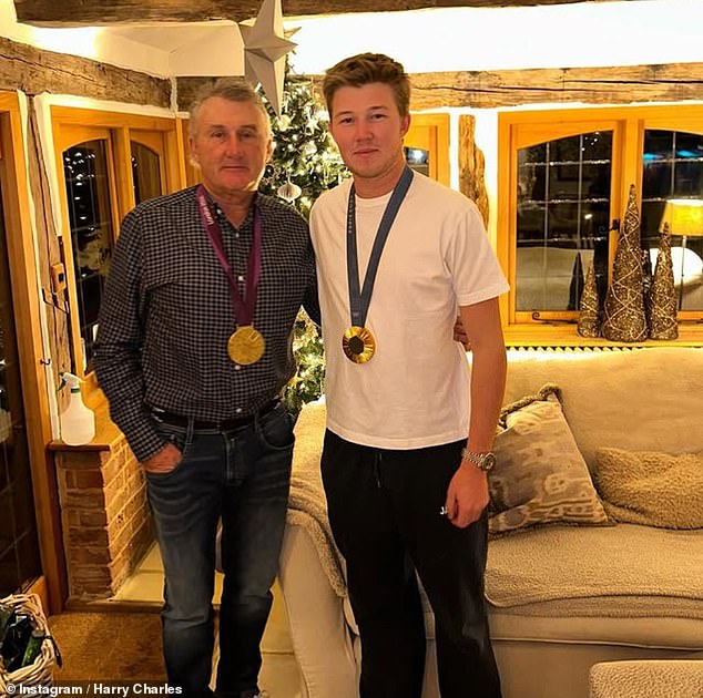 Harry Charles, 26, leapt off his mount and confronted the worker after the groom working for Saudi Arabian equestrian Abdullah Al-Sharbatly allegedly pushed his father Peter (left) during a warm up