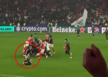Watch awkward moment Benfica coach slips and leaves player writhing in agony during wild celebrations