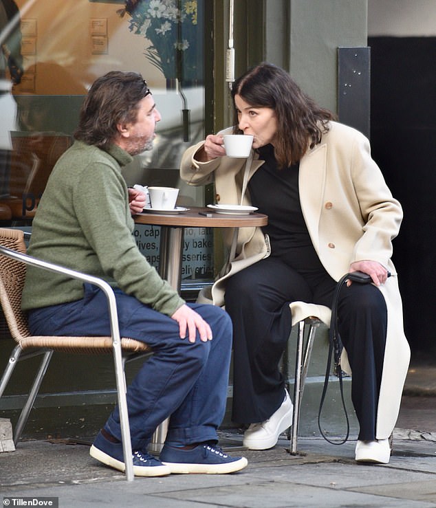 The TV chef, 66, who admitted she feels 'daunted' filling Prue's shoes, looked in good spirits as she met a friend for coffee at a cafe in Fulham on Thursday morning