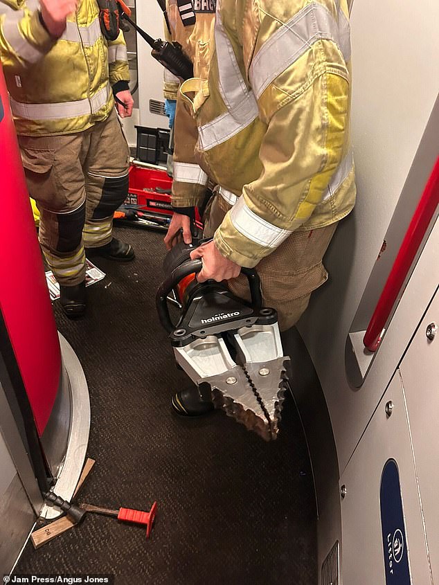 The fire service used hydraulic cutting gear and a reciprocal saw to release Robin Smith from the train toilet
