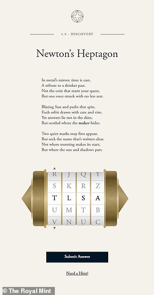 In the final challenge, 'Newton's Heptagon', you'll need to submit the correct four-letter answer