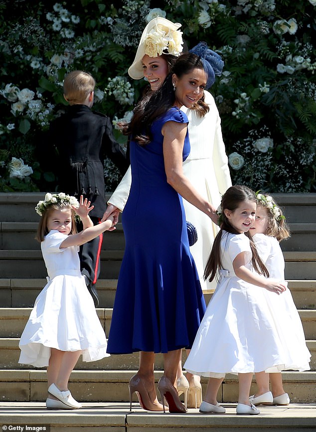 Jessica at Meghan's wedding in 2018, with her daughter Ivy and the now Princess of Wales and Princess Charlotte