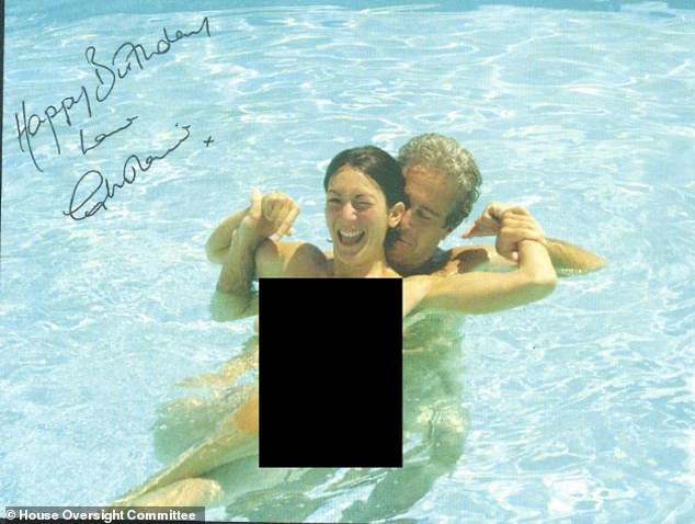 Ghislaine Maxwell and Jeffrey Epstein in a photo she presented him for his 50th birthday