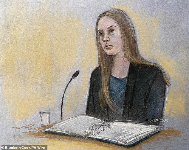 An artist's drawing of Lucy Letby giving evidence at Manchester Crown Court