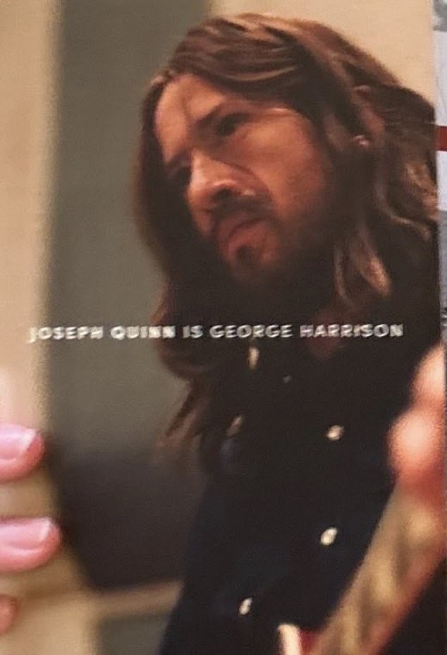 The shoulder length hair suggests Joseph Quinn has been shot as George Harrison at the end of the band's career, in 1969