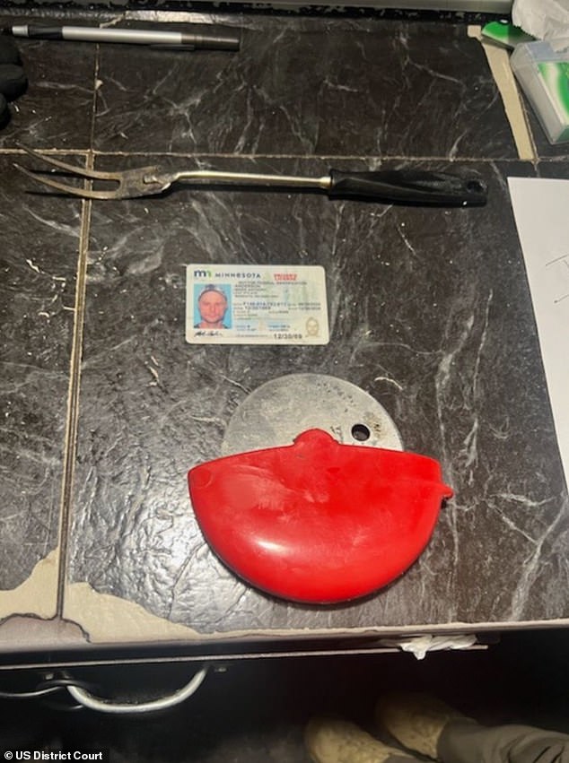 The man arrested for allegedly trying to break Mangione out of jail, Mark Anderson (seen in his driver's license) tried to bring a barbeque fork and a pizza cutter in his bag during the plot. The items are pictured in a criminal complaint filed Thursday against Anderson