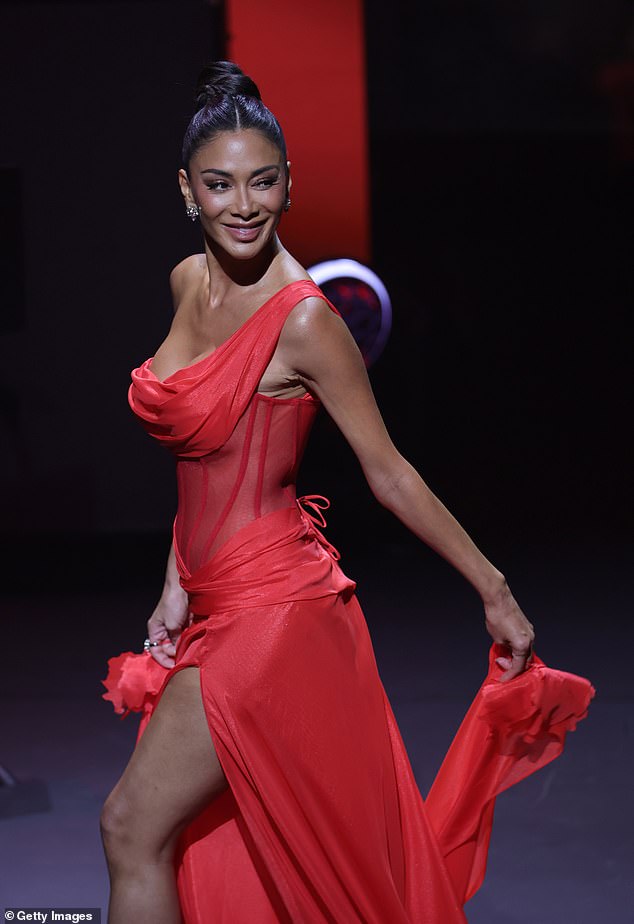 For the runway show, Scherzinger slipped into an ultra sexy sheer dress with a daring slit up one leg