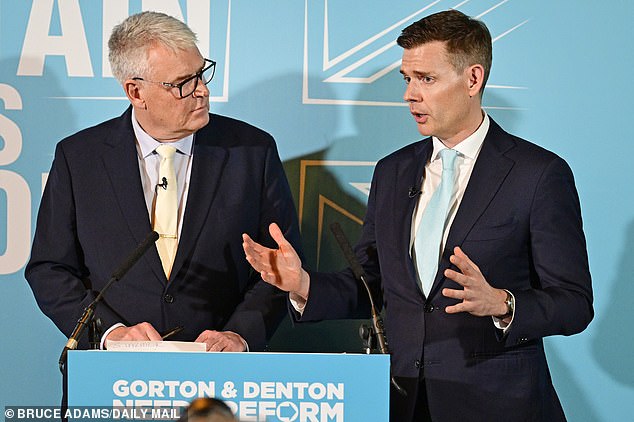 Mr Goodwin pictured, right, with Lee Anderson MP. He went to the University of Salford and points to strong family roots in the area