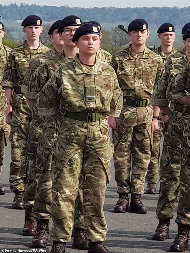 Royal Artillery Gunner Jaysley Beck pictured on parade. She was found dead at Larkhill Camp in Wiltshire in December 2021.
