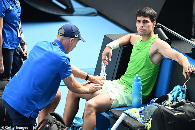 The German flew into a rage after Carlos Alcaraz called a medical timeout after appearing to struggle with mere cramp