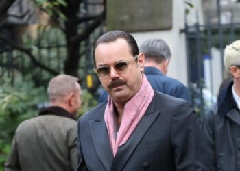 Rivals stars Danny Dyer & Aiden Turner arrive for Jilly Cooper's memorial after queen of the bonkbuster's death aged 88