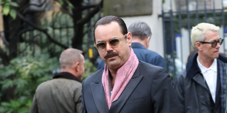 Rivals stars Danny Dyer & Aiden Turner arrive for Jilly Cooper's memorial after queen of the bonkbuster's death aged 88