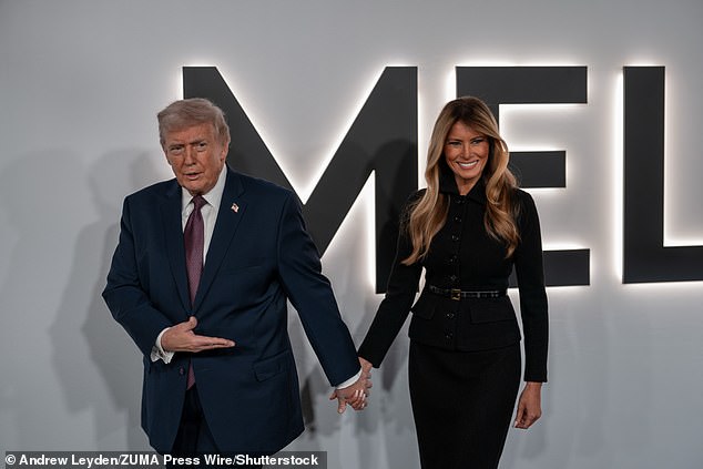 President Trump and First Lady Melania walk the carpet for the premiere of Melania: Twenty Days to History at the Trump-Kennedy Center in Washington, DC on January 29, 2026