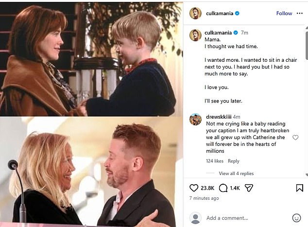 As news of O’Hara’s tragic death spread, Culkin led the tributes on Instagram with a heartbreaking post