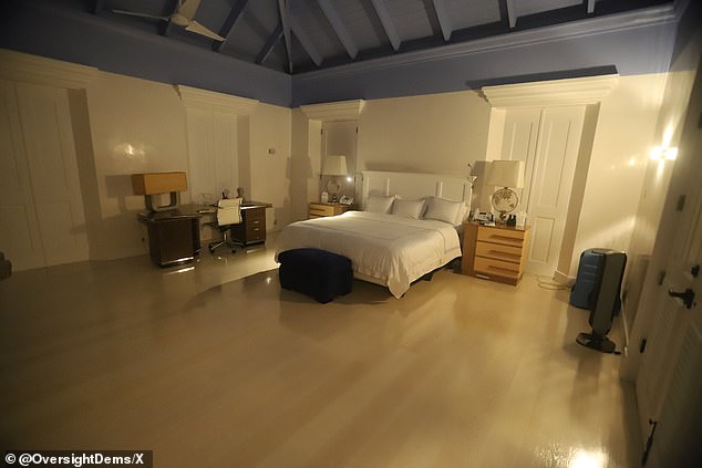 A bedroom in Epstein's home on his Little St James island