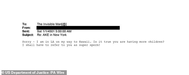 An email addressed to the Invisible Man refers to him as 'super sperm'