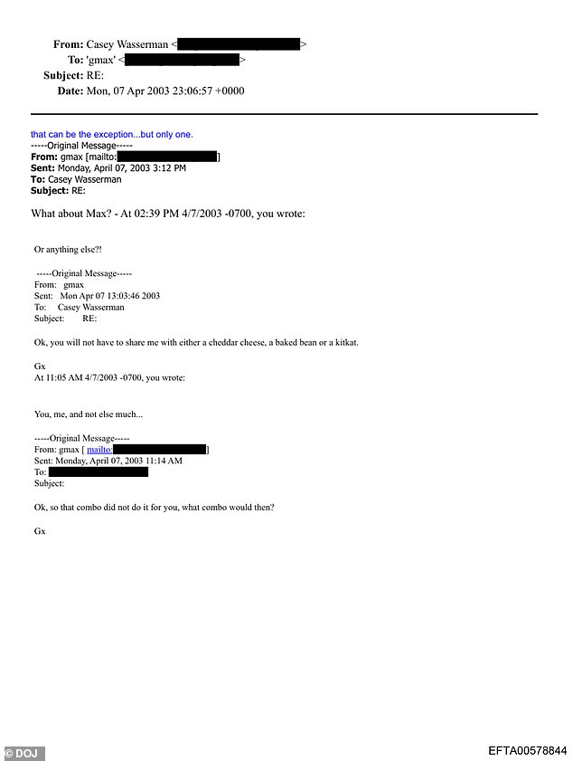 Maxwell signed off many of her messages to him with 'Kisses', and he with 'xoxo', the emails released by the DOJ reveal