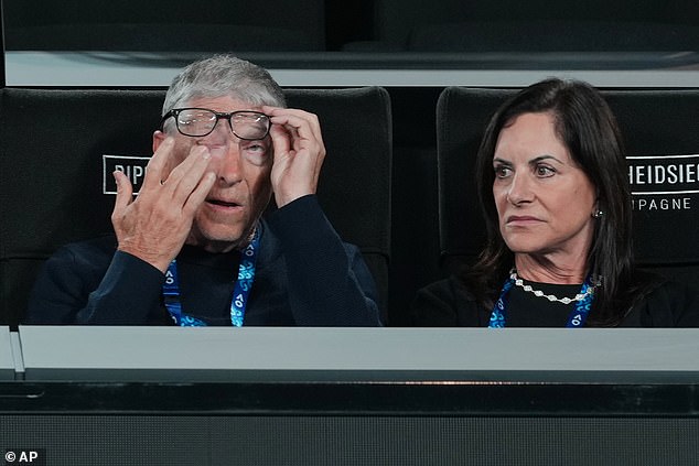 Bill Gates (pictured with girlfriend Paula Hurd at the Australian Open) said the allegations are 'absolutely absurd and completely false'